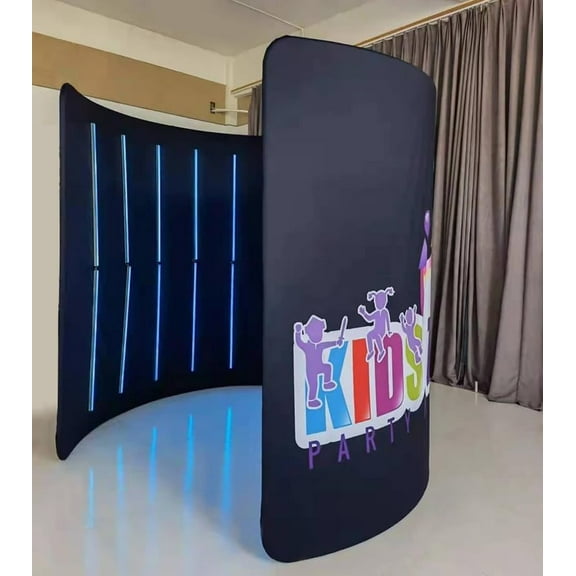 10FT Photo Booth Enclosure Backdrop Background Tents Customized Logo Degree Video Selfie Rotating Photobooth with 32 PCS LED Light Semicircle Enclosure Screen Stand Backdrops for Rental Party