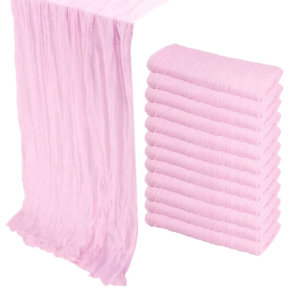 10FT Pink Table Runner, Ruched Sheer Tulle Tablecloth for Wedding Decor, Romantic Rustic Bridal Shower Baby Girl Birthday Party Centerpiece, Cotton Linen Blend