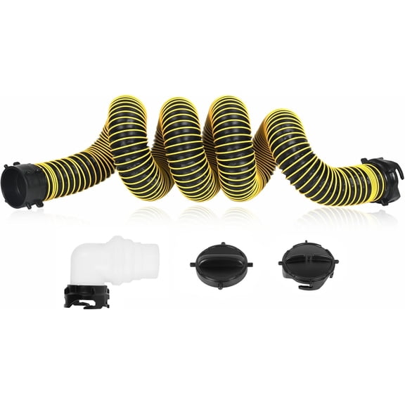 10FT RV Sewer Hose, Heavy Duty 24 Mil TPE Material for Abrasion Resistance and Crush Protection, Camper Sewer Hose Kit with Pre-Attached Bayonet Fittings, 4-in-1 Adapter Elbow, Yellow