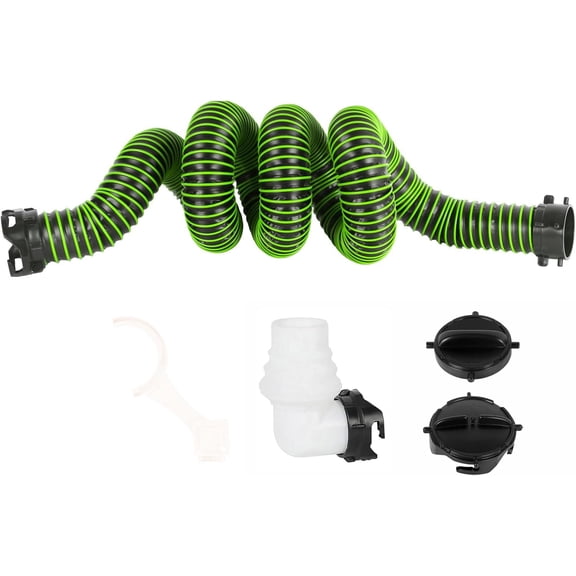 10FT RV Sewer Hose, Heavy Duty 24 Mil TPE Material for Abrasion Resistance and Crush Protection, Camper Sewer Hose Kit with Pre-Attached Bayonet Fittings, 4-in-1 Adapter Elbow, Green