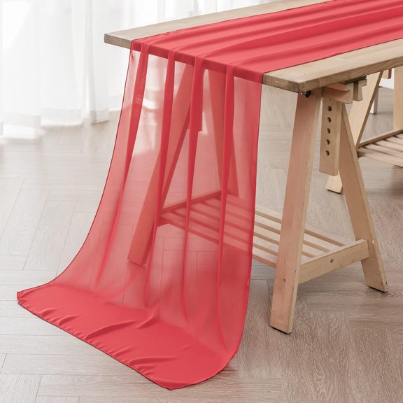 10FT Red Chiffon Table Runner 28x118 Inches for Wedding Bridal Baby Shower Birthday Table Decorations
