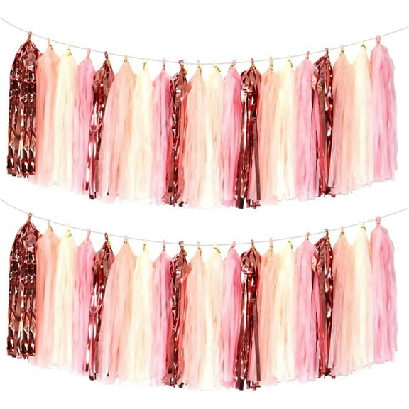 10FT Rose Gold Foil Fringe Tassel Banner Metallic Tinsel Shiny Finger Float Streamer Backdrop Garland Wall Hanging Ornaments Metallic for Parade Float Wedding Birthday Party Baby Shower Colorful