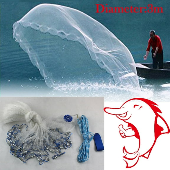 10FT Round Fishing Cast Net Bait Easy Throw Hand Cast Strong Nylon Trap Line Mesh Used To Cast Bait and Catch Fish in Shallow Seas, Rivers, Lakes, and Ponds