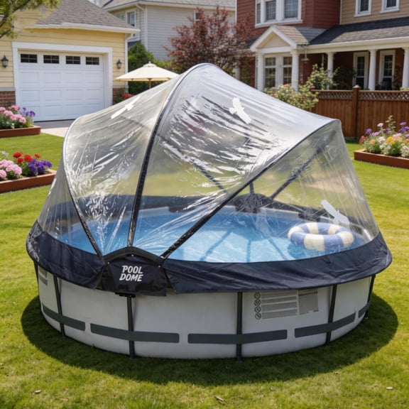 10FT Round Pool Dome Enclosure - All Weather Cover for Above Ground Pools - Keeps Water Clean & Warm - Black/White