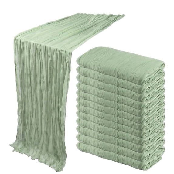 10FT Sheer Table Runner Light Green, Rustic Cotton Linen Long Tablecloth for Wedding Party Halloween Decor, Farmhouse Buffet Dessert Bar Decoration