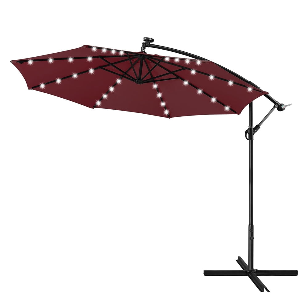 10FT Solar Offset Umbrella, Cantilever Hanging Outdoor Umbrellas with ...