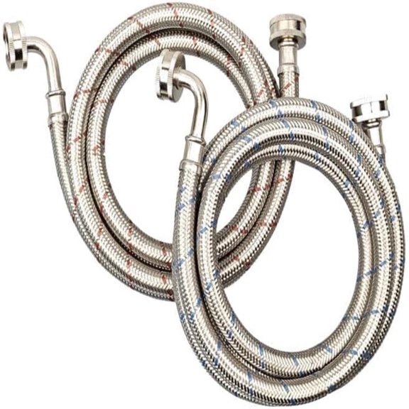 Krydros 10ft Stainless Steel Braided Washing Machine Hoses, 90 Degree Elbow, 2-Pack