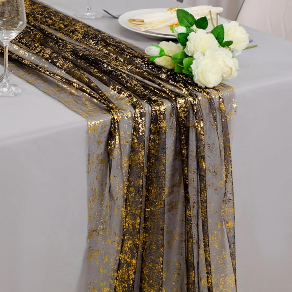 10FT Table Runner, Sequin Glitter Sheer Chiffon Gauze Cheesecloth Runner 120 Inch, Party Decorations for Wedding Anniversary Birthday Graduation Christmas Holiday