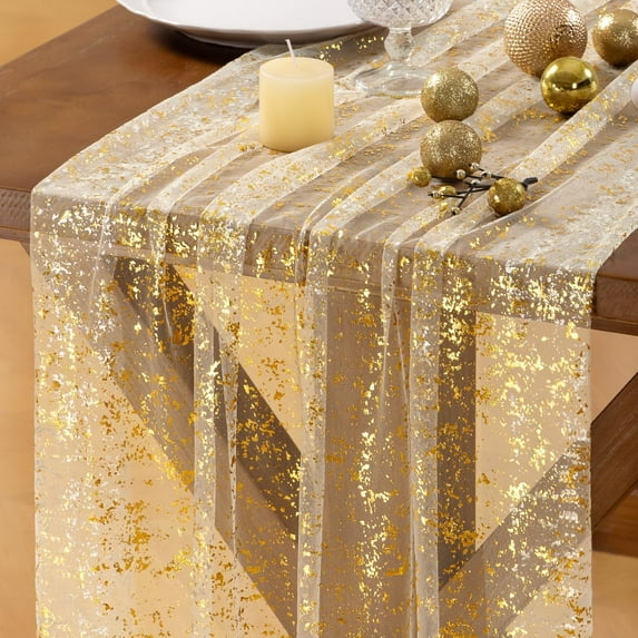 10FT Table Runner, Sequin Glitter Sheer Chiffon Gauze Cheesecloth Runner 120 Inch, Party Decorations for Wedding Anniversary Birthday Graduation Christmas Holiday
