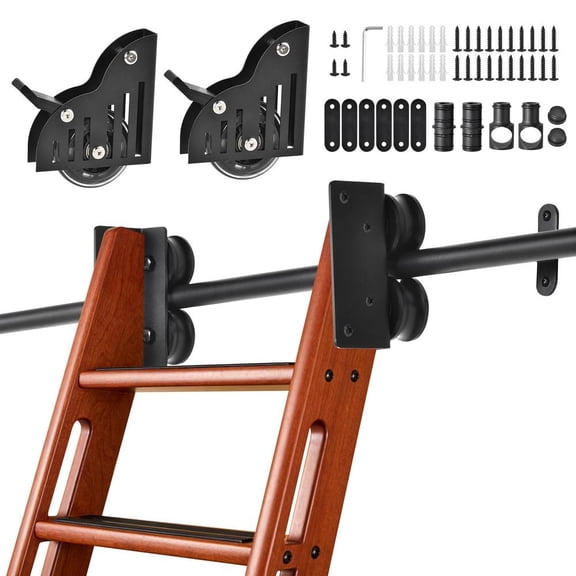 10FT Telescopic Rolling Ladder Hardware, 350lb Capacity with Braking Casters for Loft Bookshelf (No Ladder)