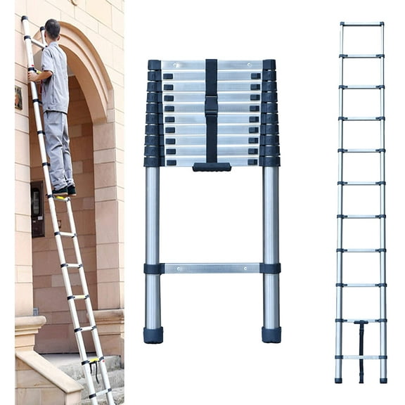 10FT Telescoping Ladder Extension Ladder Stainless Steel Telescopic Ladder - Multi Purpose Ladders - Loft Ladder - Roof Ladder - Rv Ladder - Collapsible Ladders, Heavy Duty 330 lb Max Capacity, EN131