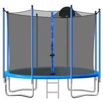 10FT Trampoline with Enclosure Net, Upgrade Outdoor Round Trampoline with Basketball Hoop, Heavy Duty Backyard Trampoline with Spring Cover for Kids and Adults, Blue
