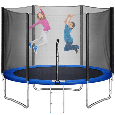 10FT Trampoline for Kids/Adult with 6FT Enclosure Net, 661LBS Capacity 3-4 Kids, High Waterproof Mat and Inclined Ladder, Outdooe/Indoor Park Kindergarten