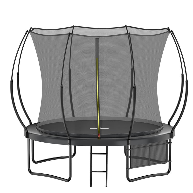 10FT Trampoline for Kids & Adults, Outdoor Recreational Trampoline with Enclosed Safety Net, Ladder & Shoe Bag, Bungee Spring Trampoline for Backyard, Heavy-Duty Galvanized Steel Frame Black