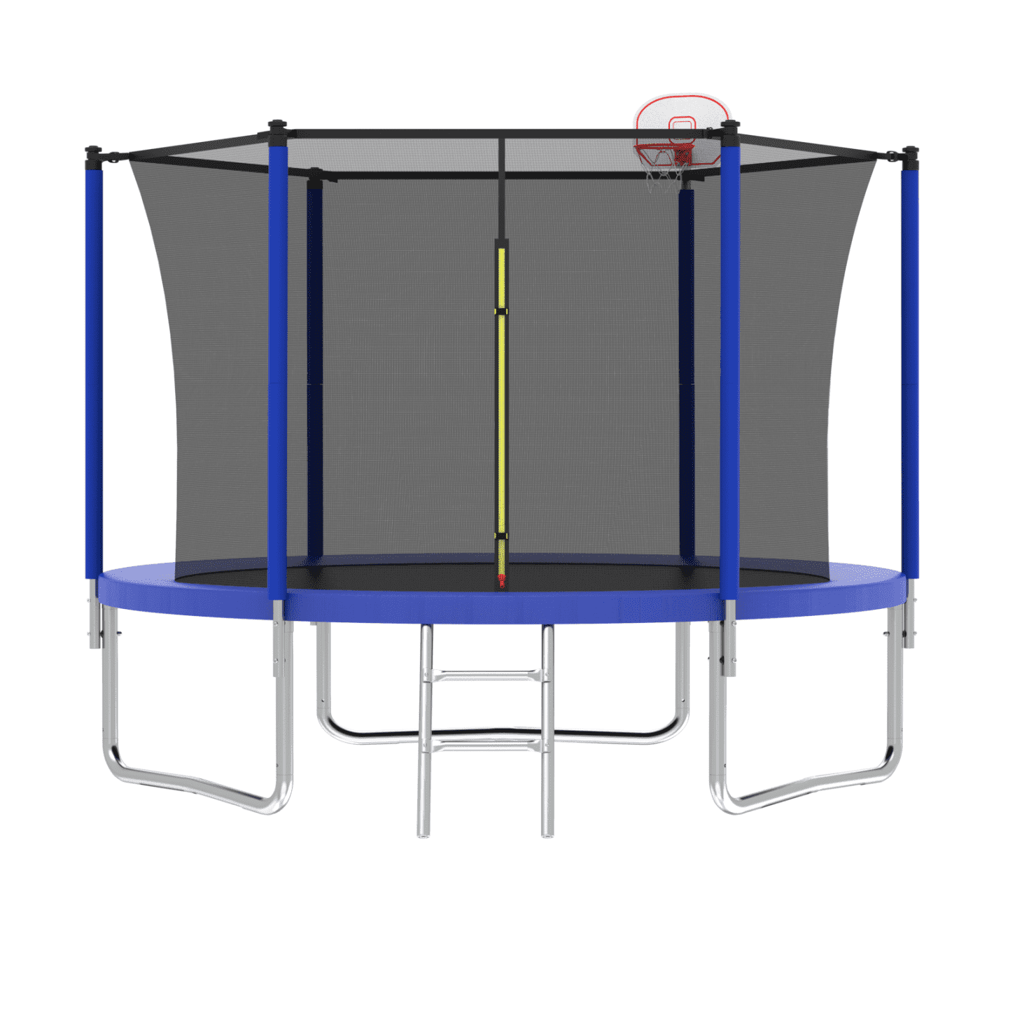Blue 10FT Round Trampoline with Enclosure and Basketball Hoop