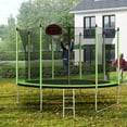 thumbnail image 1 of 10FT  Trampoline,  Outdoor Trampoline with Net, Basketball Hoop, Inflator and Ladder(Inner Safety Enclosure), Trampoline with Enclosure for Children and Adults, Green, 1 of 9