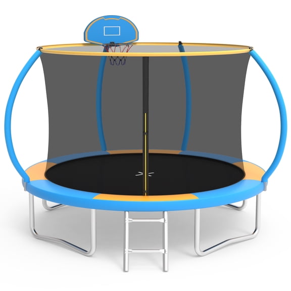 10FT Trampoline with Safe Enclosure Net for Kids and Adults, SEGMART Outdoor Trampoline with Basketball Hoop, Recreational Trampoline with Ladder for Backyard Garden Patio