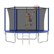 10FT Trampoline for Kids,Outdoor Trampoline with Basketball Hoop,Heavy-Duty Trampoline with Safety Enclosure Net,Blue