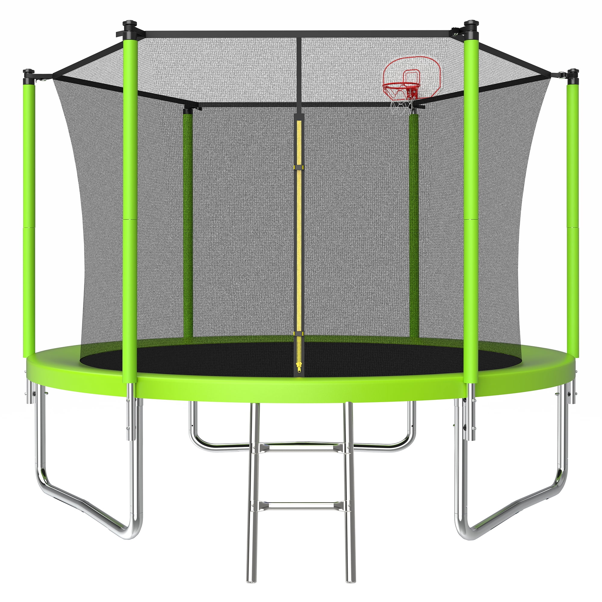 10FT Trampoline for Kids,Outdoor Trampoline with Basketball Hoop,Recreational Trampoline with Safety Enclosure Net,Green