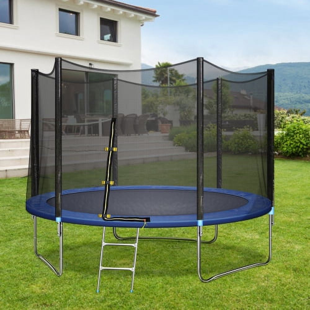 10FT Trampoline for Kids Teens Adults with L-zipper-TX and Safety Enclosure Net, Outdoor Trampoline with Ladder, Heavy-Duty Round Trampoline
