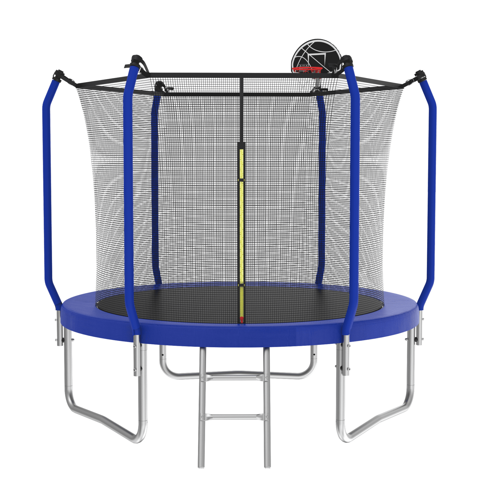 Blue 10FT Round Trampoline with Enclosure and Basketball Hoop