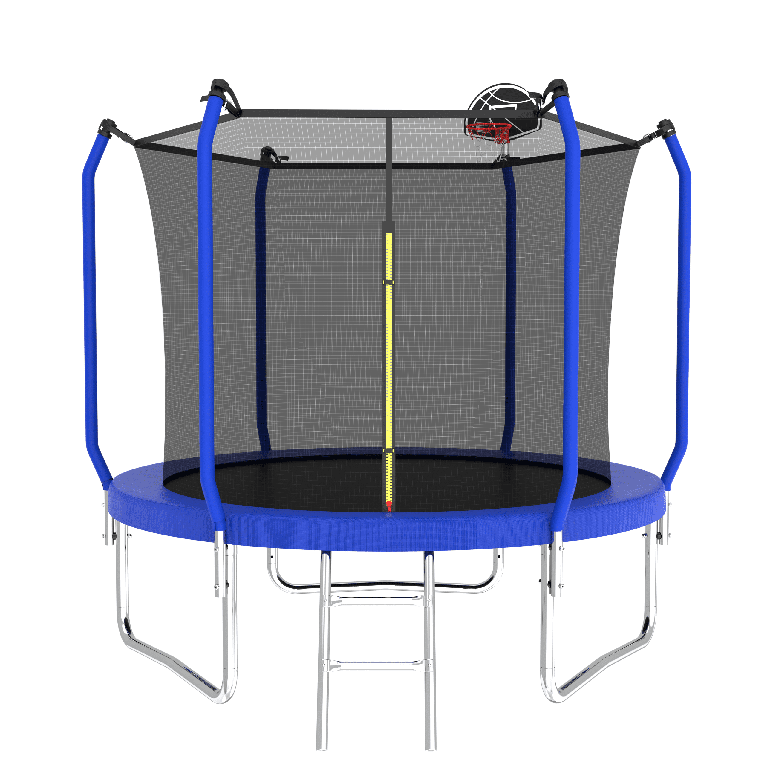 10FT Trampoline with Basketball Hoop, Reinforced Outdoor Trampoline with Safety Enclosure Net, Ladder & Basketball