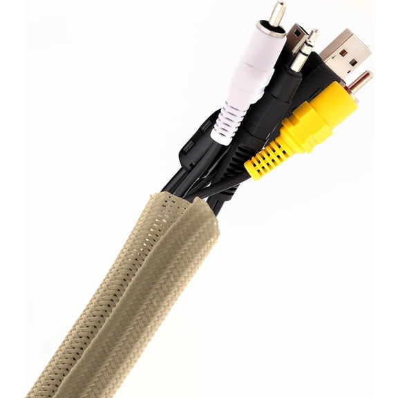 10FT Tubing Cable Sleeve Beige 1/2 inch Flexible Cable Management Sleeve for PC, Gaming, TV & Office, Wire Organizer for Desk Cable Cleanup