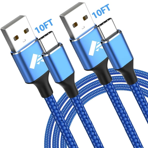 10FT USB C Cable, XUDUO 2 Pack Type C Charger Nylon Braided Cord, 3A Fast Charging Cable for Samsung Galaxy S23 S22 S21 S20 S10 S9 S8-Blue