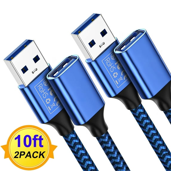 10FT USB Extension Cable 2Pack XUDUO USB 3.0 Extension Cord Type A Male to Female Extender Cord Data Transfer