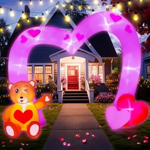 10FT Valentines Day Inflatables Outdoor Decorations, Heart Shaped Archway Inflatables Valentines Blow Up Yard Decorations with Build-in LED Lights for Party Lawn Anniversary Wedding Decor