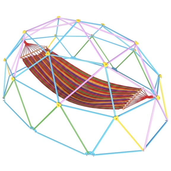 10FT by 8FT Oval Climbing Dome Geometric Jungle Gym with Suspended Hammock Backyard Play Equipment