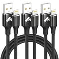 thumbnail image 1 of 10FT iPhone Charger, XUDUO 3 Pack iPhone Cables Nylon Braided 3A Fast Charging Cord Compatible with iPhone 14 13 12 11, Black, 1 of 6