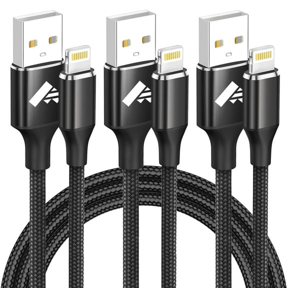 10FT iPhone Charger, XUDUO 3 Pack iPhone Cables Nylon Braided 3A Fast Charging Cord Compatible with iPhone 14 13 12 11, Black