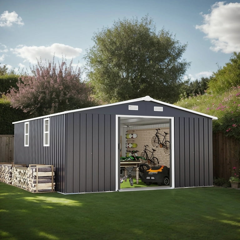 10FT x 12FT Outdoor Metal Shed, Lockable Door, Weather-Resistant