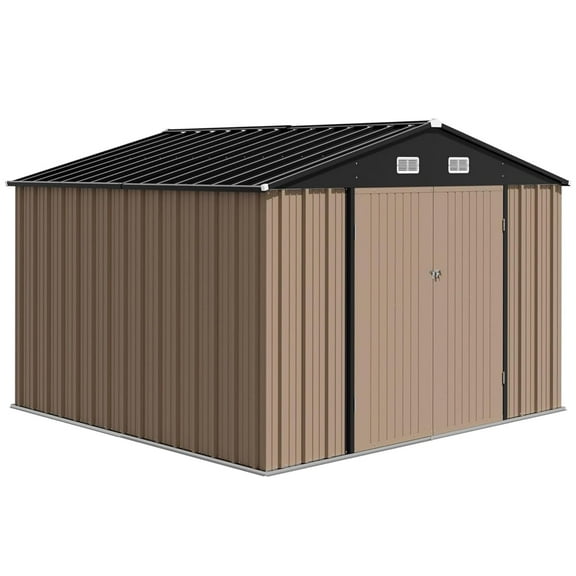 10FT x 8FT Metal Storage Shed, Outdoor Storage Shed with Lockable Doors, Utility and Tool Shed with Slooping Roof for Garden, Backyard, Patio, Lawn