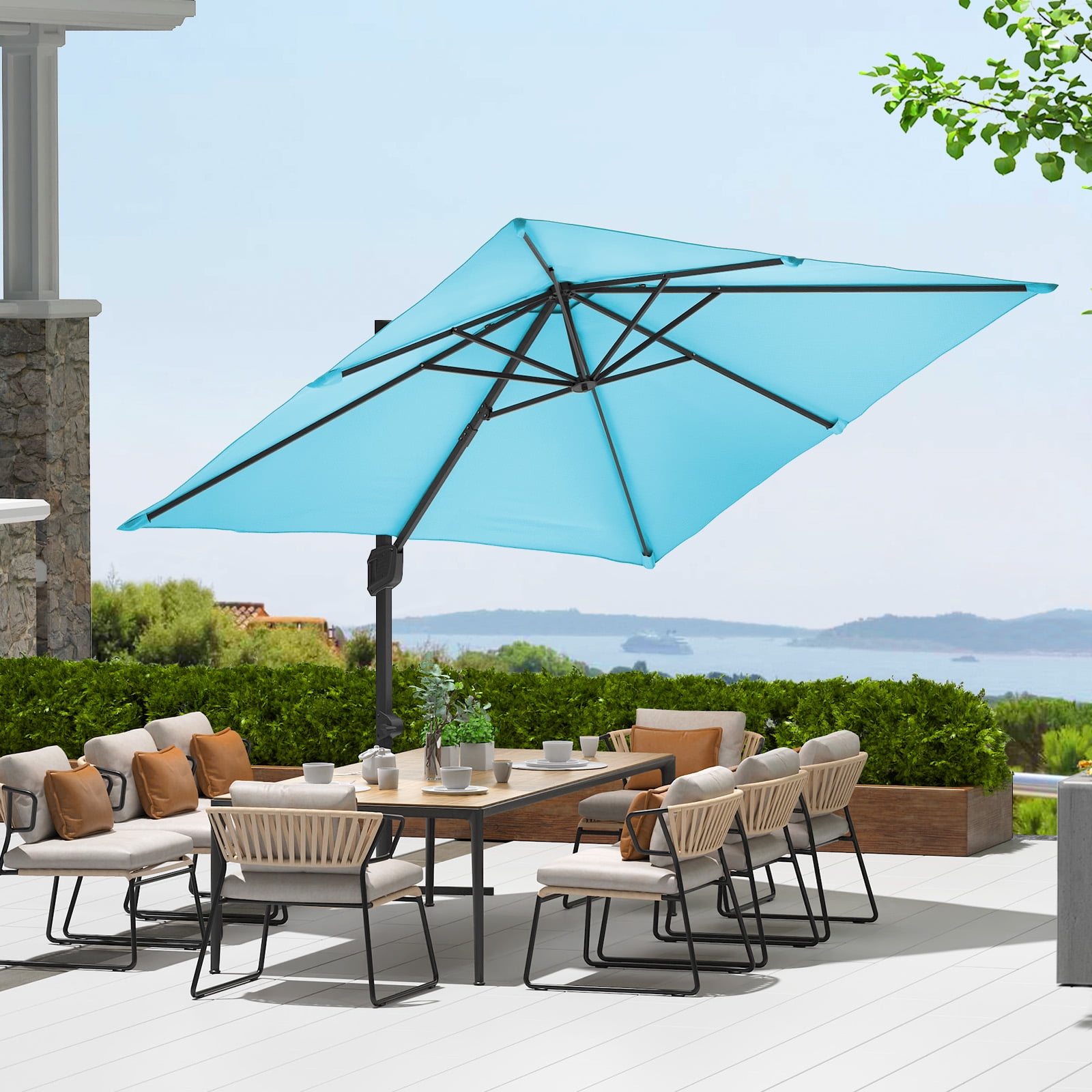 10FTx10FT Patio Umbrella Cantilever Offset with Base Included, 360-Degree Rotation Windproof Sun Shade  Rectangle Yard Umbrella for Outdoor Garden, Deck, Pool