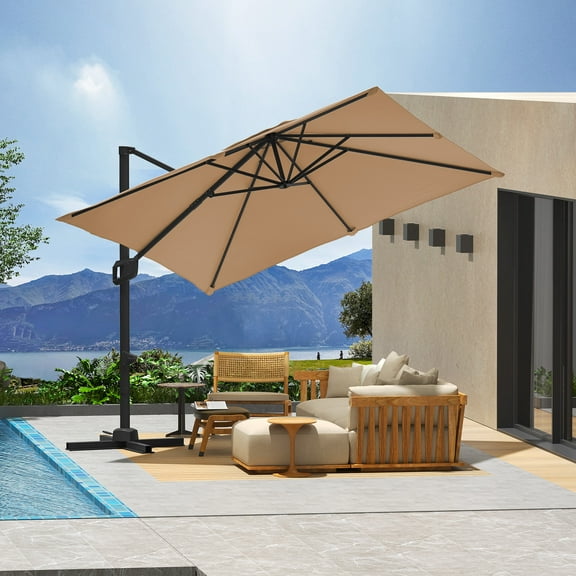 10FTx10FT Patio Umbrella Cantilever Offset with Base Included, 360-Degree Rotation Windproof Sun Shade  Rectangle Yard Umbrella for Outdoor Garden, Deck, Pool