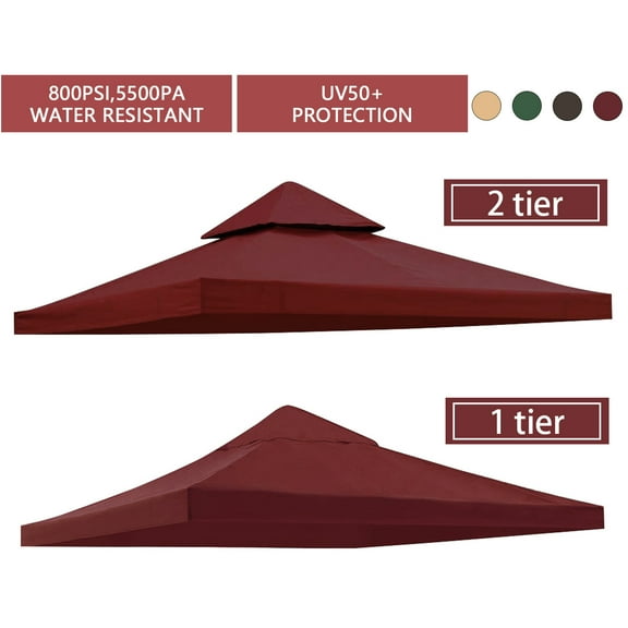 10FTx10FT Replacement Canopy Top Patio Pavilion Gazebo Tent Sunshade Cover Anti-UV Roof Sunshade Wine Red 1 Tier
