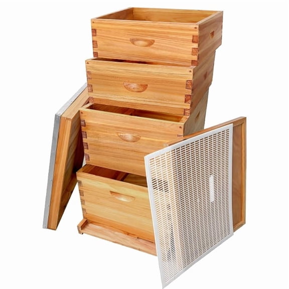 10Frame Langstroth Beehive, Wax-Coated with 100% Beeswax (2 Deep Box & 2 Medium Super No Frames Included) 4-Layer