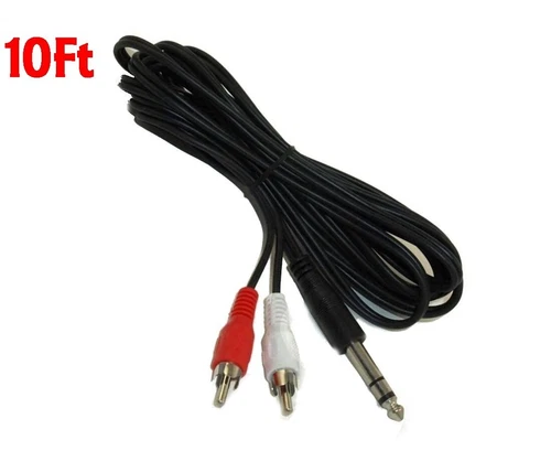 10Ft 1/4" 6.35Mm Stereo Male To 2-Rca L+R Male Plug Dj Guitar Cable Audio Cord