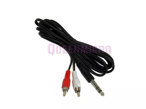 10Ft 1/4" 6.35Mm Stereo Male To 2-Rca L+R Male Plug Dj Guitar Cable Audio Cord