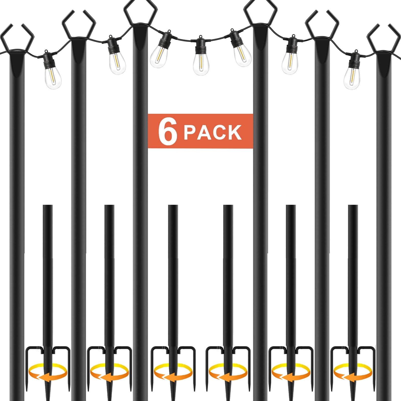 10Ft 6 Pack String Light Poles ,Light Poles for Outside Lights,Outdoor with Fence Brackets Hanging Lights,Metal Stand Deck Patio Backyard