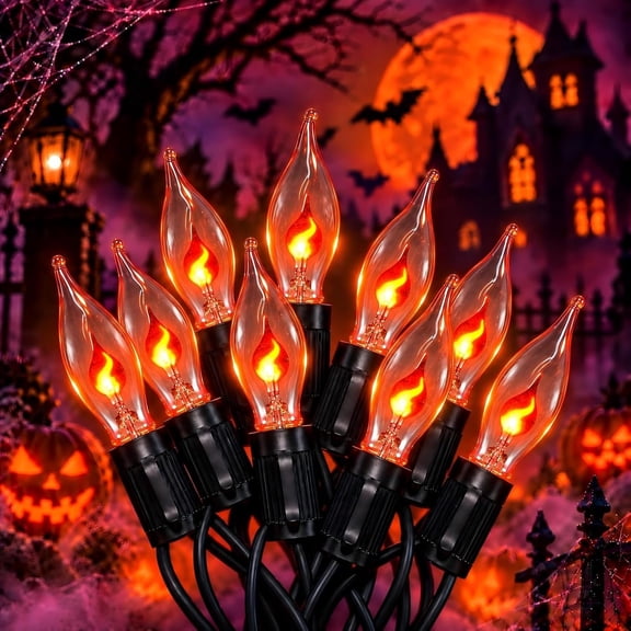 10Ft C18 Flickering Flame String Lights with 10 Clear Bulbs