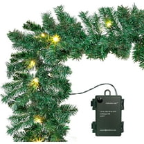 10Ft Christmas Garland with 50 LED Lights - 2 Pack Pre-lit Battery Operated Outdoor Christmas Garland Waterproof String Light with Timer 10 Foot by 10 Inch