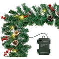thumbnail image 1 of 10Ft Christmas Garland with 50 LED Lights - 2 Pack Pre-lit Outdoor Xmas Garland with Timer - Pine Garland with Red Berries Snow Pine Cones - 10 Foot by 10 Inch, 1 of 7