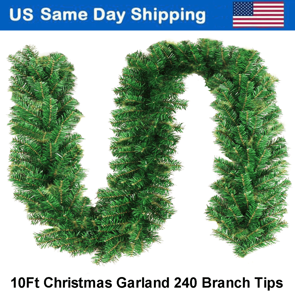 10Ft Christmas Garland Indoor Outdoor Greenery Decoration for Stairs Railing Fireplace Mantle