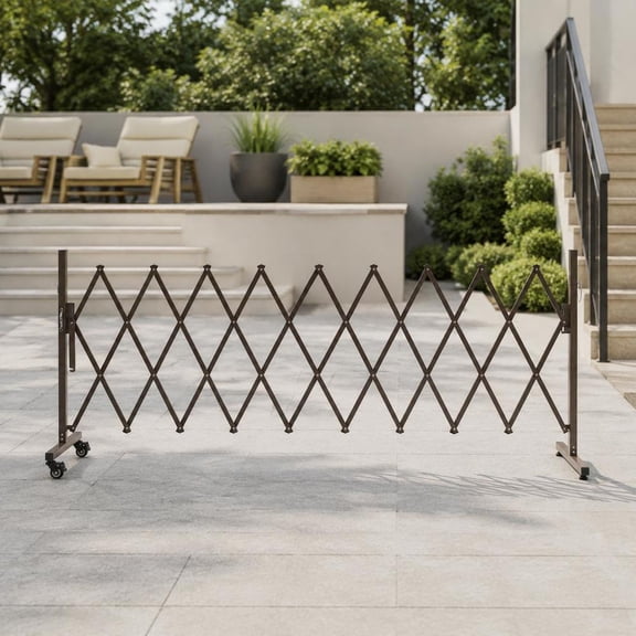 10Ft Expandable Safety Barrier, Mobile Folding Security Gate with Locking Casters, Portable Metal Traffic Fence for Patio Garden Stairway