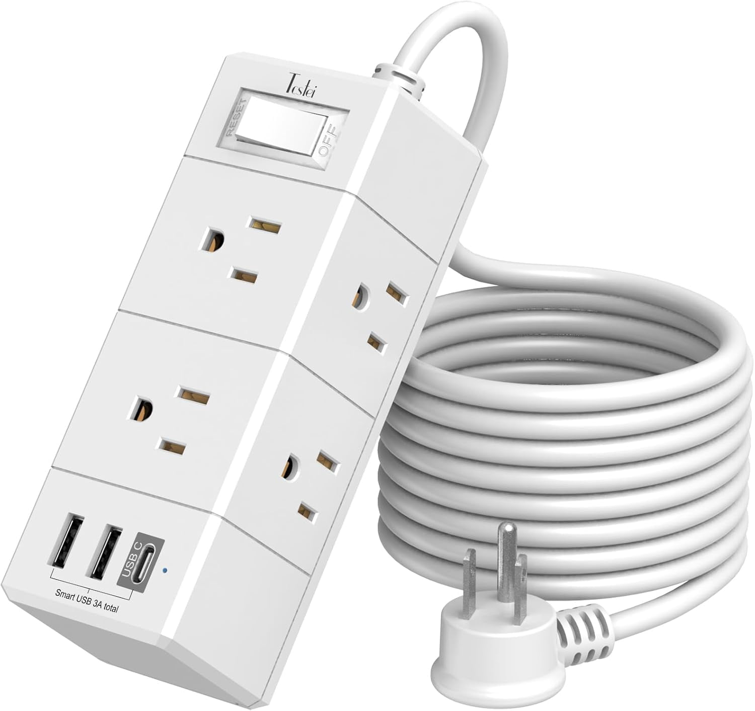 10Ft Extension Cord Flat Plug Power Strip - 3-Side Outlet Extender with ...