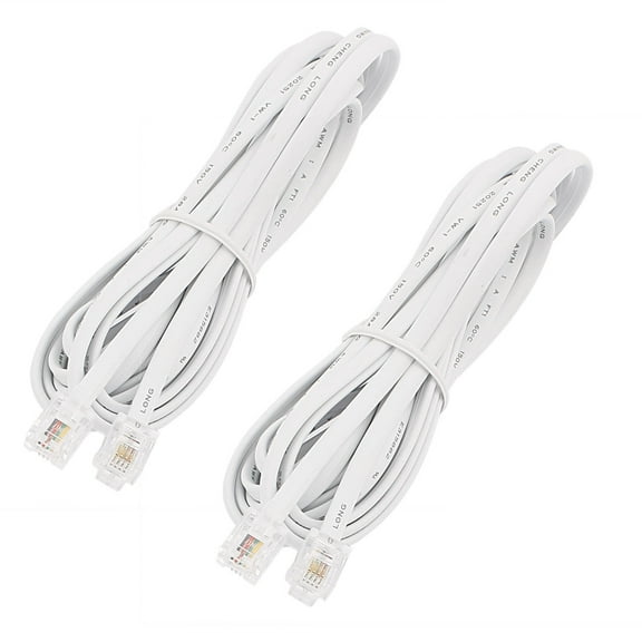 Unique Bargains 10Ft Length 6P4C RJ11 Telephone Extension Fax Modem Cable Line 2Pcs