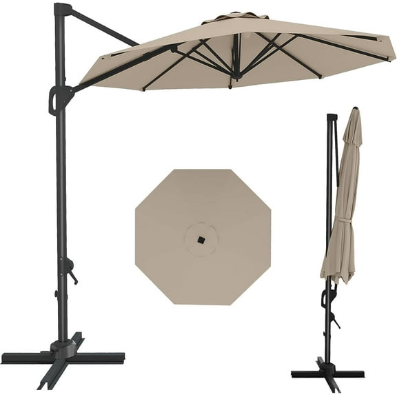 10Ft Outdoor Cantilever Umbrella Patio Umbrella with Base Included Market Sun Shade Windproof Offset Umbrella with 360-Degree Rotation for Garden Pool Deck BackYard and Patio